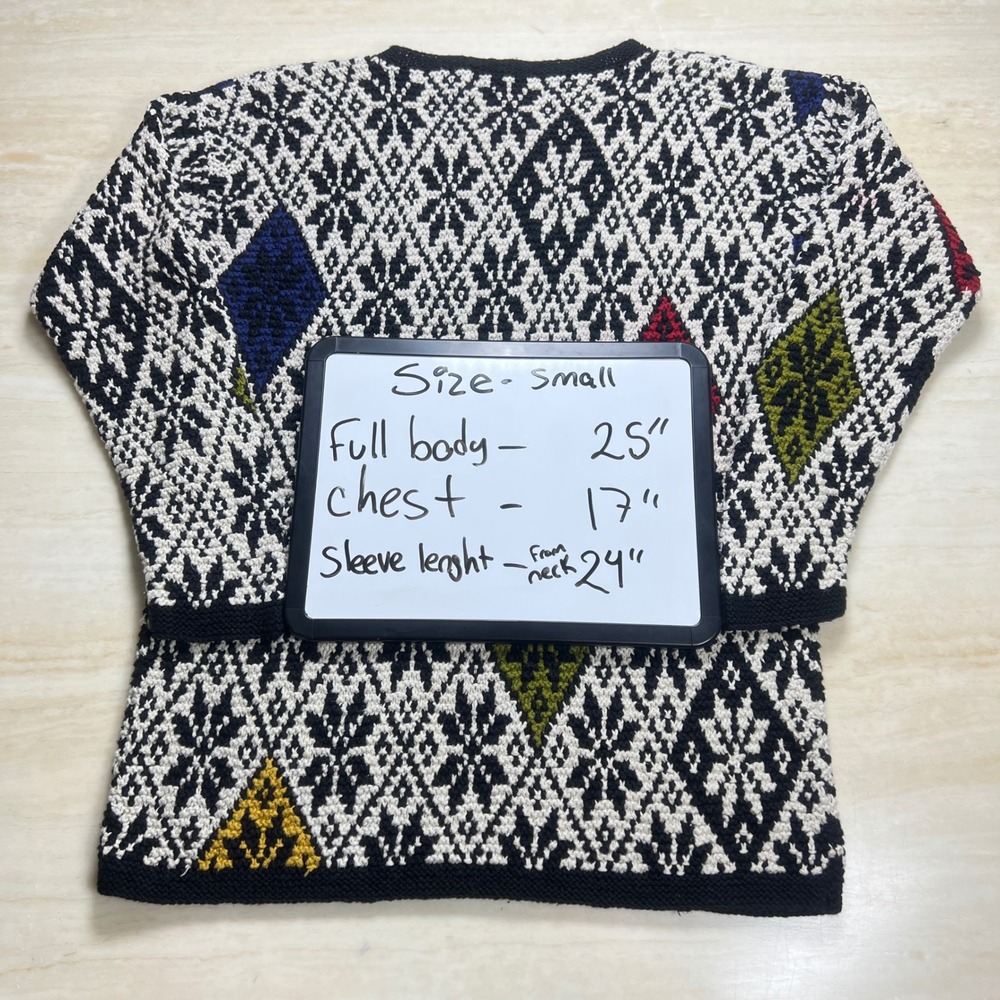 Jones New York Sport Petite Hand Knit Sweater Colorful Diamond Pattern Small - Picture 8 of 10